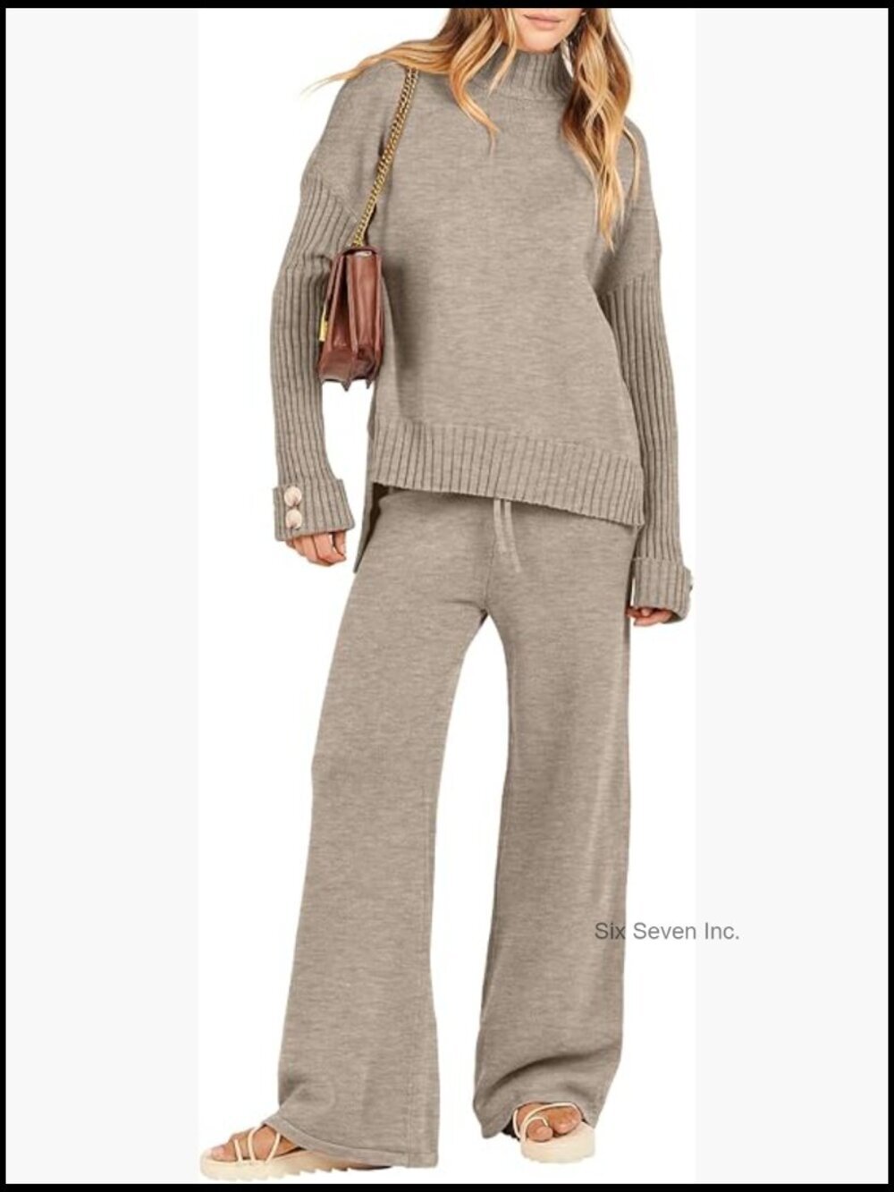 2 Piece Knit Sweater Set Wide Leg Pants Lounge Set Fall Travel Outfits
